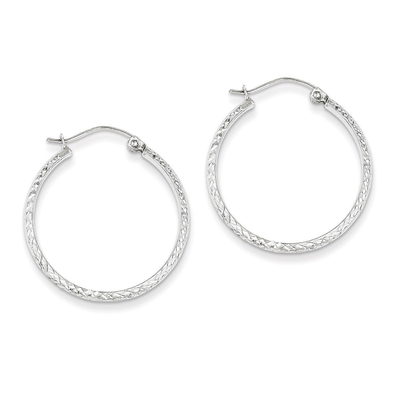 Diamond-cut 2.8x25mm Hollow Hoop Earrings 14k White Gold TC801, MPN: TC801, 886774731544