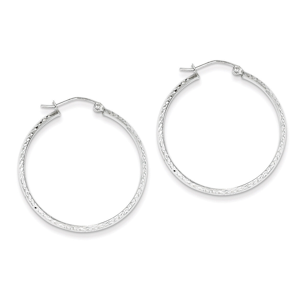 Diamond-cut 2.8x30mm Hollow Hoop Earrings 14k White Gold TC802, MPN: TC802, 886774731520