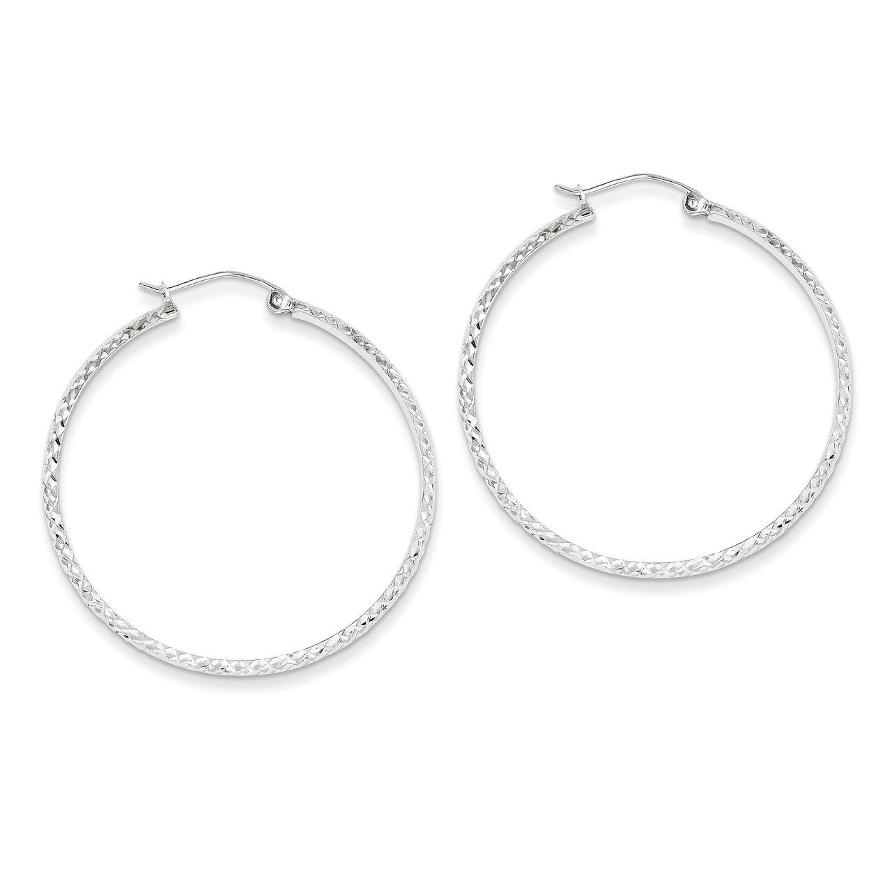 Diamond-cut 2.8x37mm Hollow Hoop Earrings 14k White Gold TC803, MPN: TC803, 886774731537