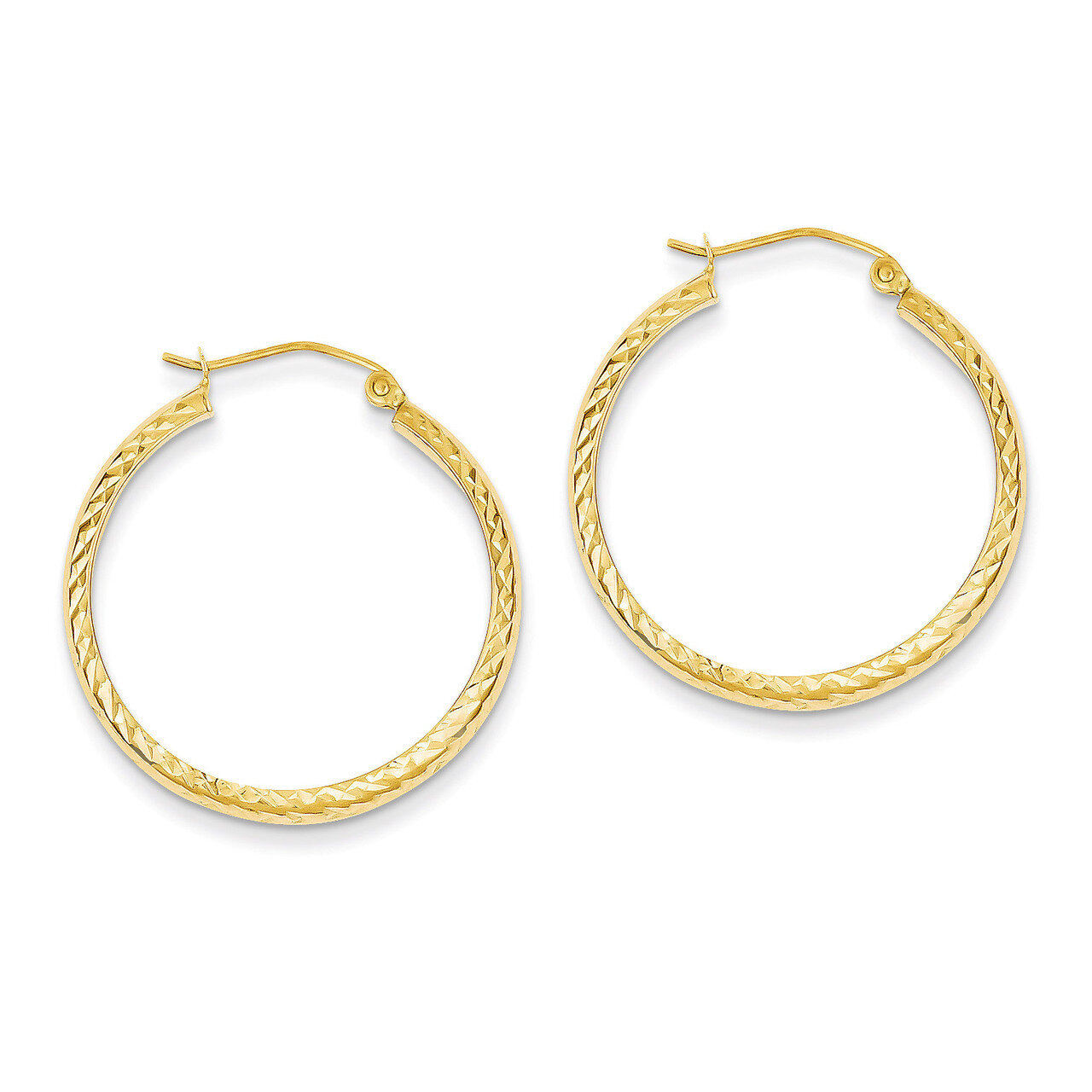 3.5x28mm Hollow Hoop Earrings 14k Gold Diamond-cut TC808