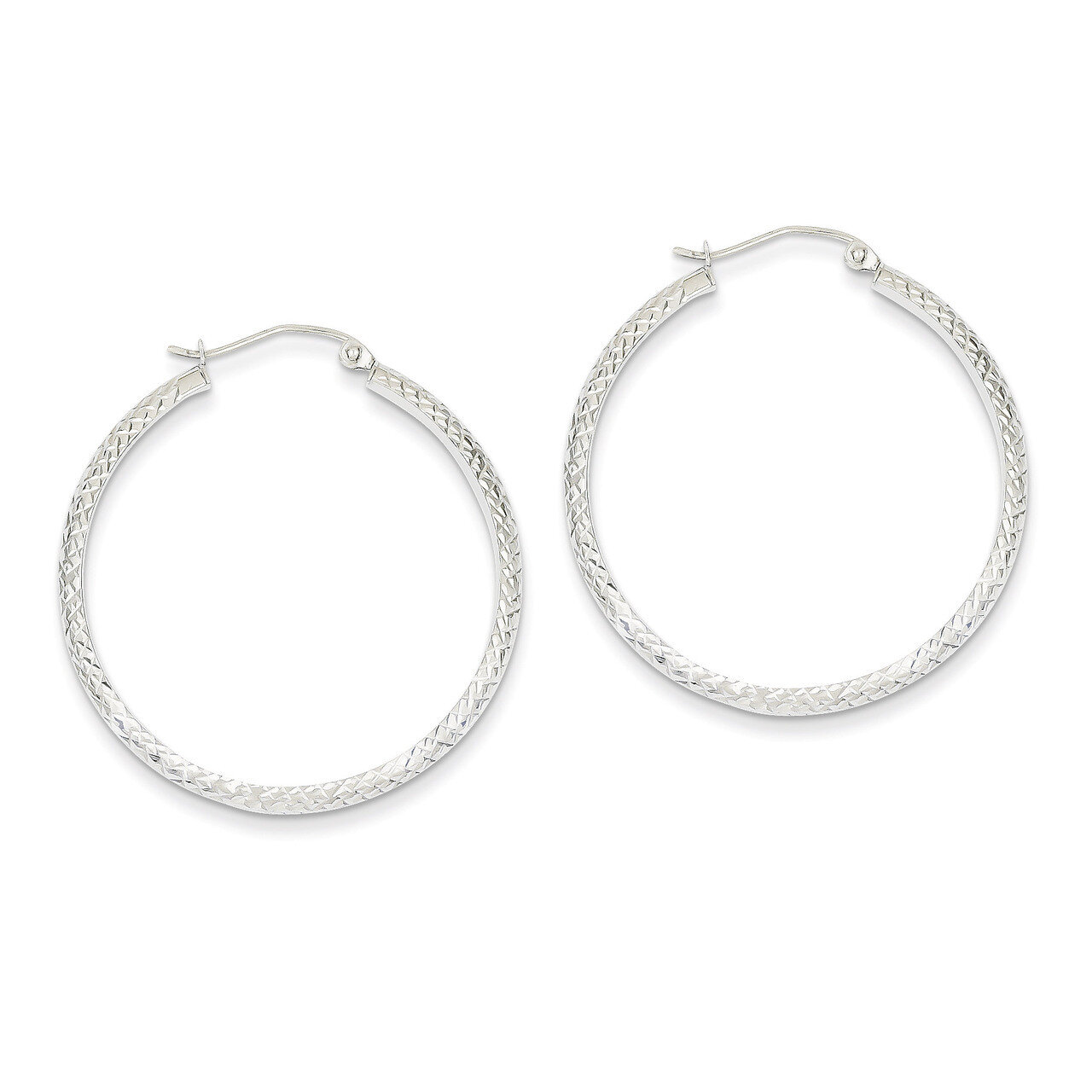 Diamond-cut 3.5x34mm Hollow Hoop Earrings 14k White Gold TC813, MPN: TC813, 886774731346