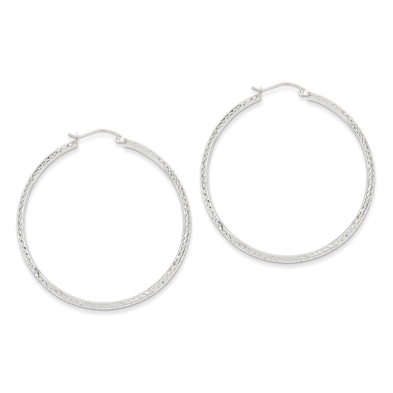Diamond-cut 3.5x46mm Hollow Hoop Earrings 14k White Gold TC815