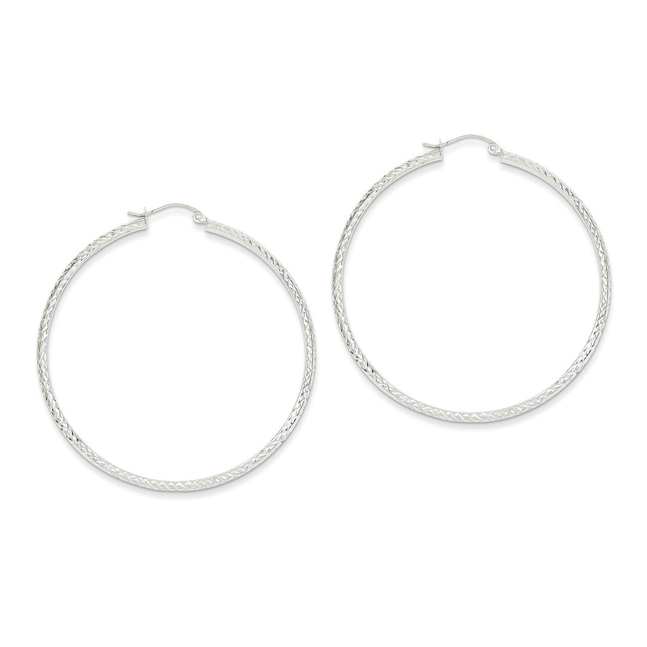 Diamond-cut 3.5x52mm Hollow Hoop Earrings 14k White Gold TC816, MPN: TC816, 886774731568