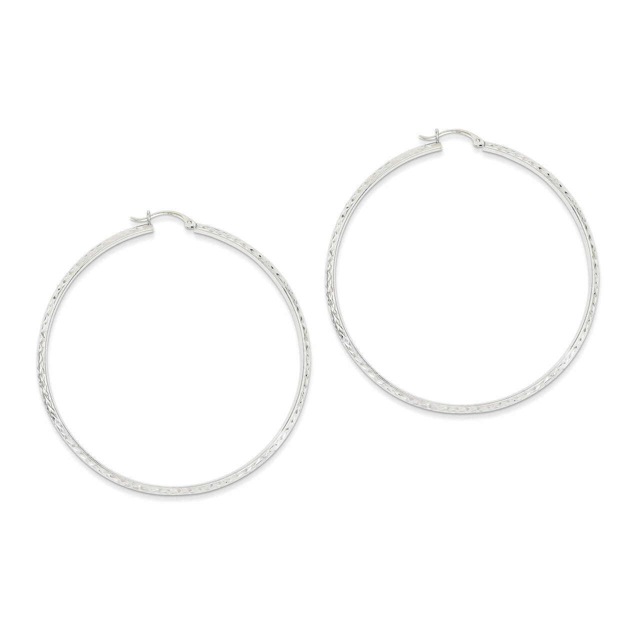 Diamond-cut 3.5x65mm Hollow Hoop Earrings 14k White Gold TC817, MPN: TC817, 886774731384