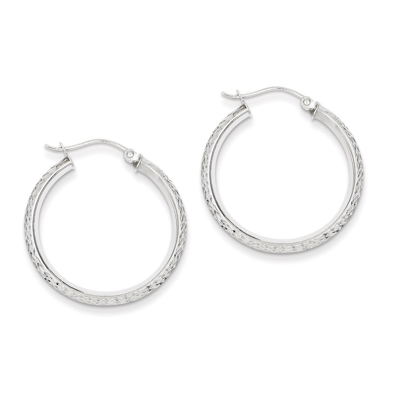 Knife Edge Diamond-cut 2.5x25mm Hoop Earrings 14k White Gold TC825, MPN: TC825, 886774731407