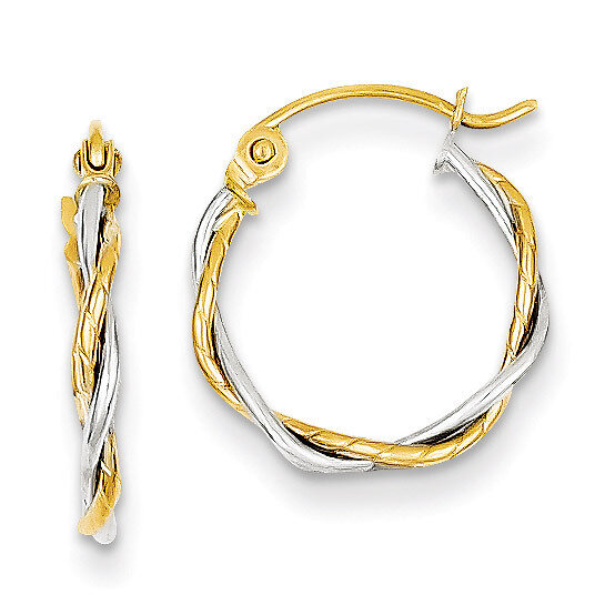 Polished 1.8mm Twisted Hoop Earrings 14k Two-Tone Gold TE228