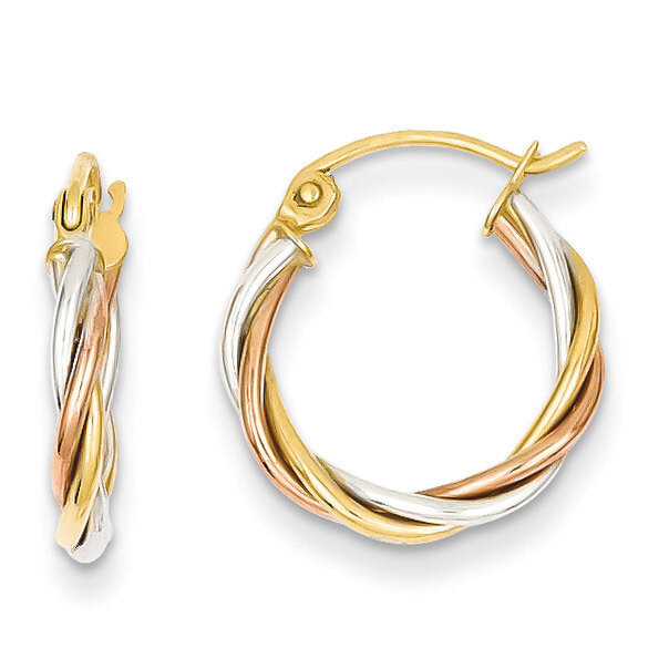 Polished 2.5mm Twisted Hoop Earrings 14k Tri-Color Gold TE232, MPN: TE232, 883957290706