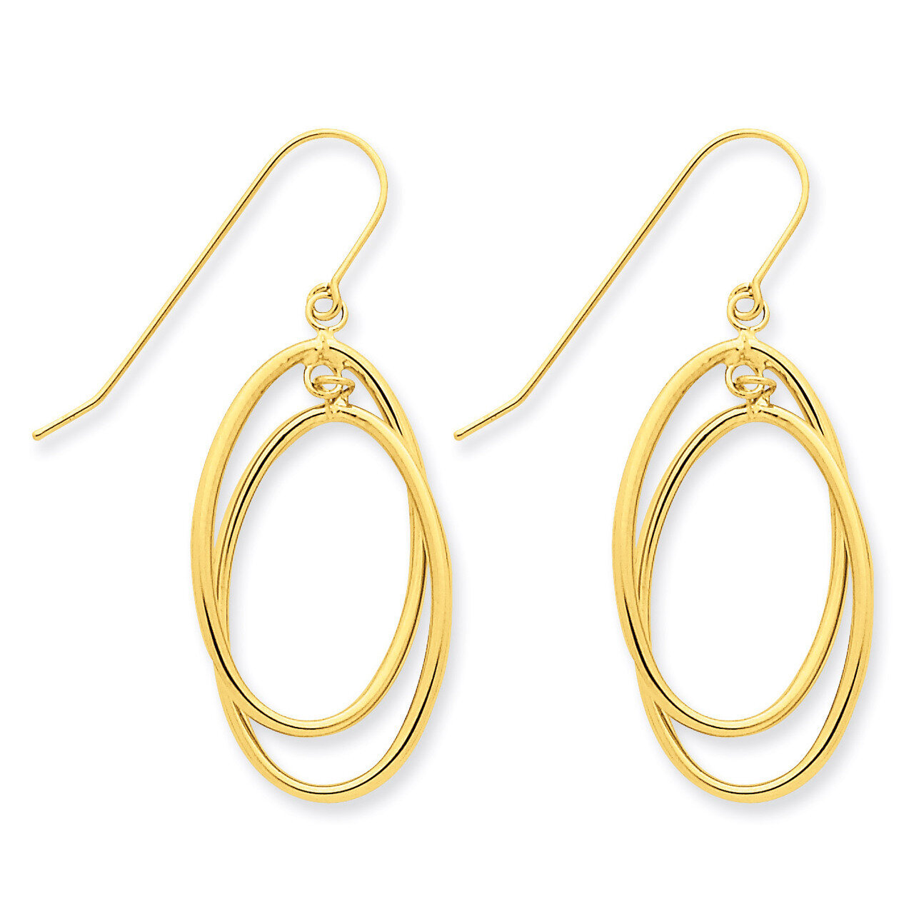 Double Circle Dangle Wire Earrings 14k Gold Polished TE359, MPN: TE359, 191101372018