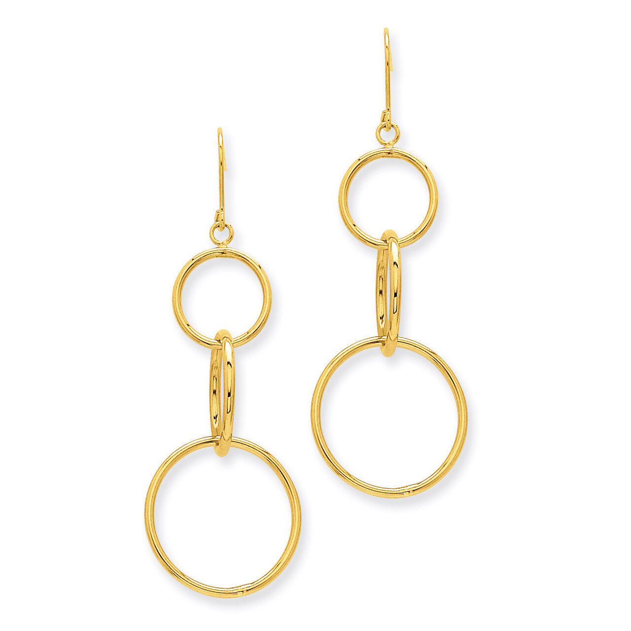 3 Circle Dangle Wire Earrings 14k Gold TE363
