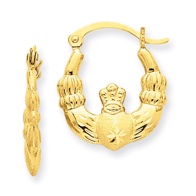 Claddagh Hoop Earrings 14k Gold Polished & Satin TE419