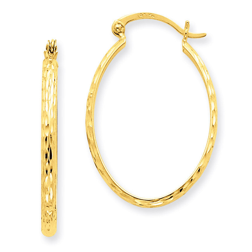 Lightweight Diamond-cut Oval Hoop Earrings 14k Gold TE513
