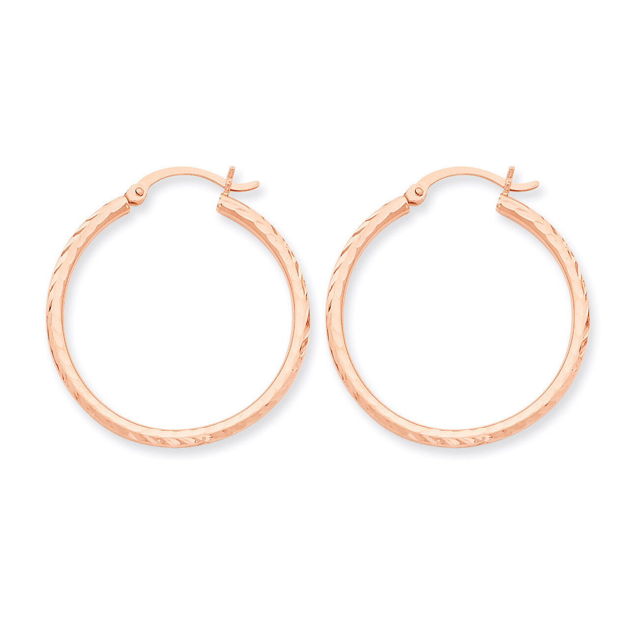 Diamond-cut Polished Hoop Earrings 14k Rose Gold TE518, MPN: TE518, 883957290829
