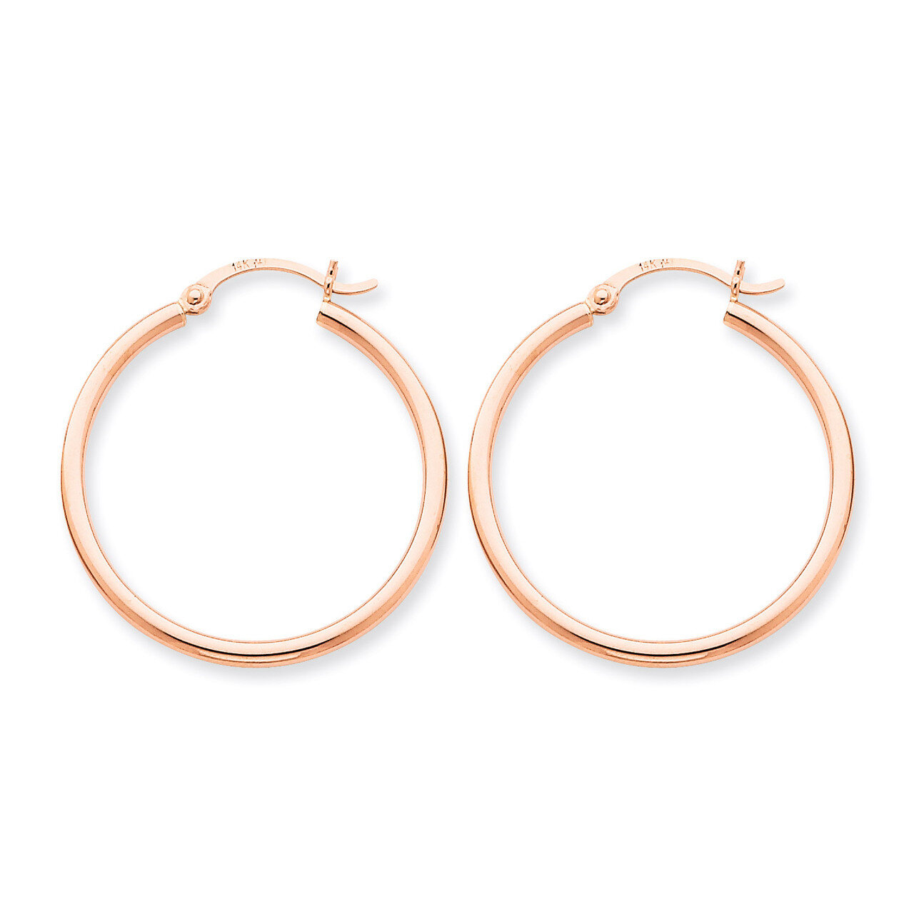 2mm Polished Hoop Earrings 14k Rose Gold TE528, MPN: TE528, 883957290881