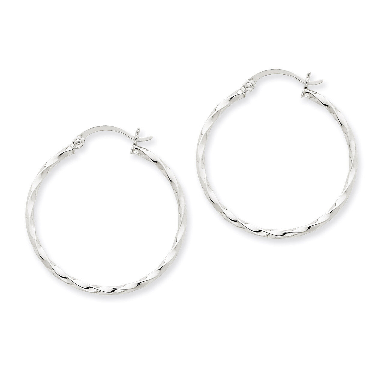 Twist Polished Hoop Earring 14k White Gold TE567