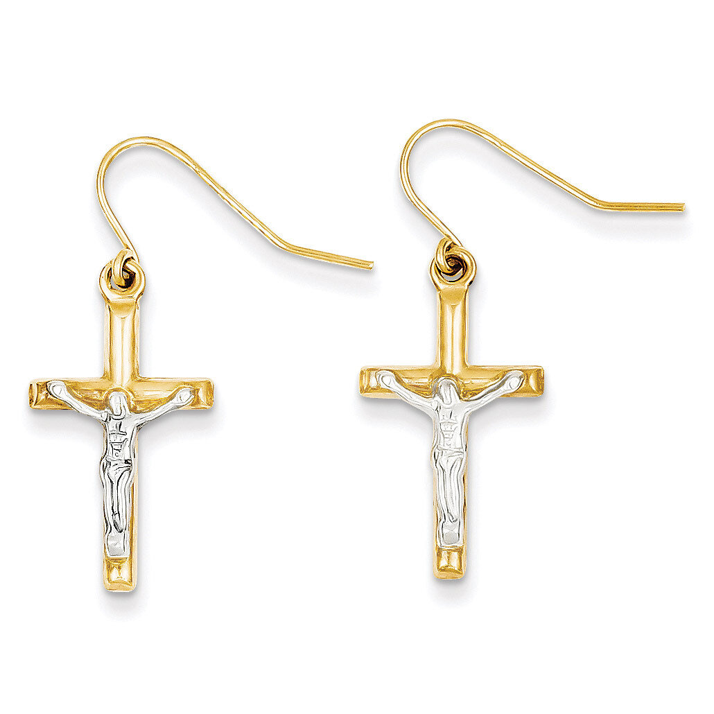 Polished Crucifix Earrings 14k Two-Tone Gold TE610