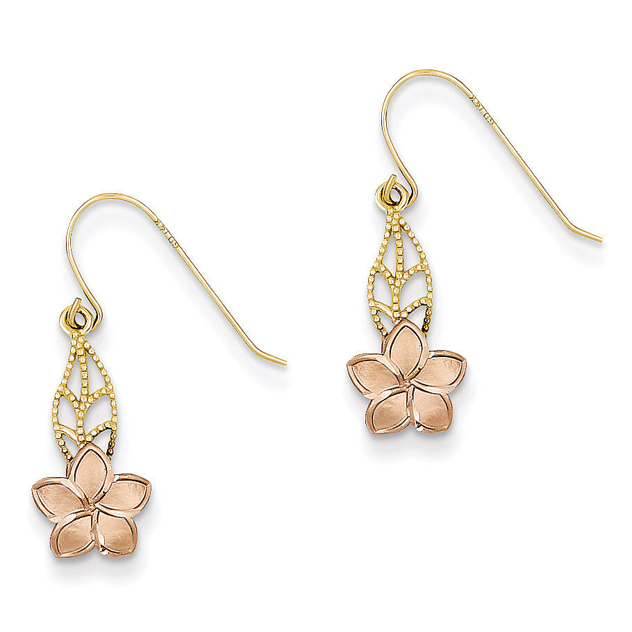 Fancy Plumeria Dangle Earrings 14k Two-Tone Gold TE613, MPN: TE613, 886774761596