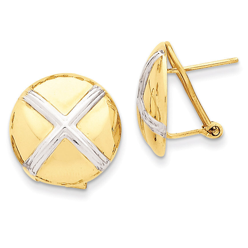 X Omega Back Post Earrings 14k Gold Polished & Rhodium TF212