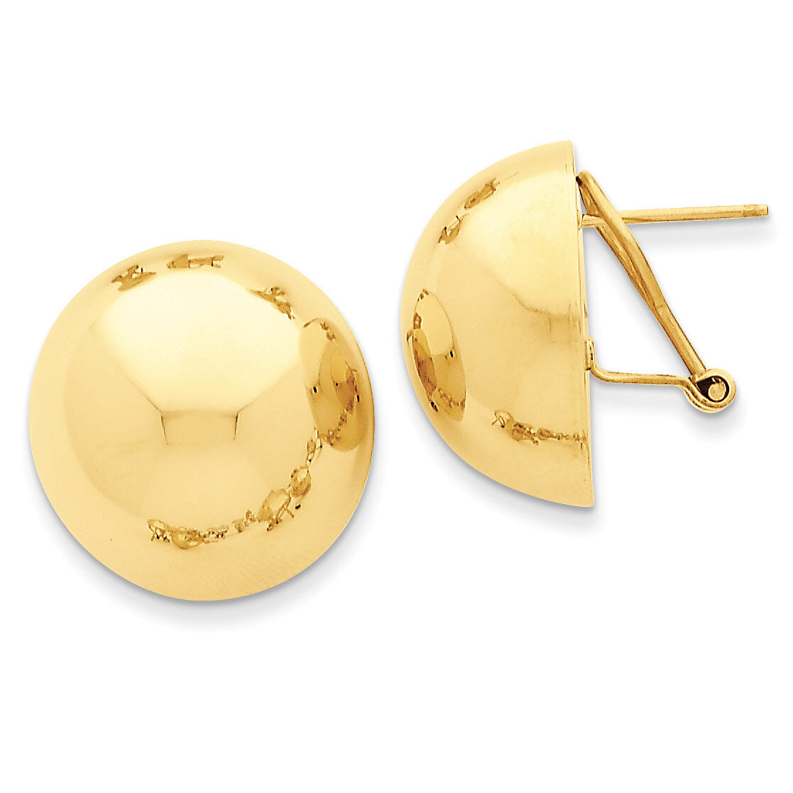 Half Ball Omega Back Post Earrings 14k Gold Polished TF213