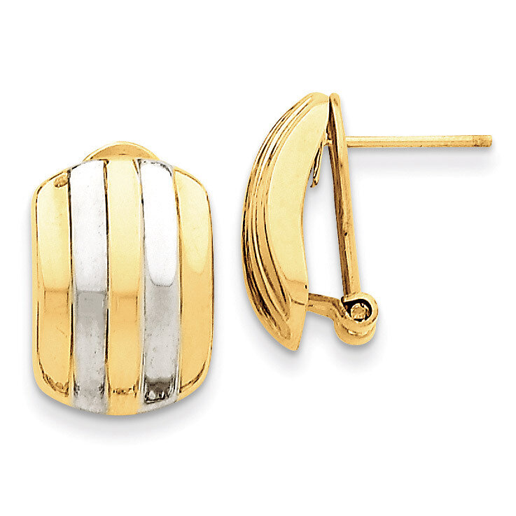 Ribbed Omega Back Post Earrings 14K Gold & Rhodium TF217