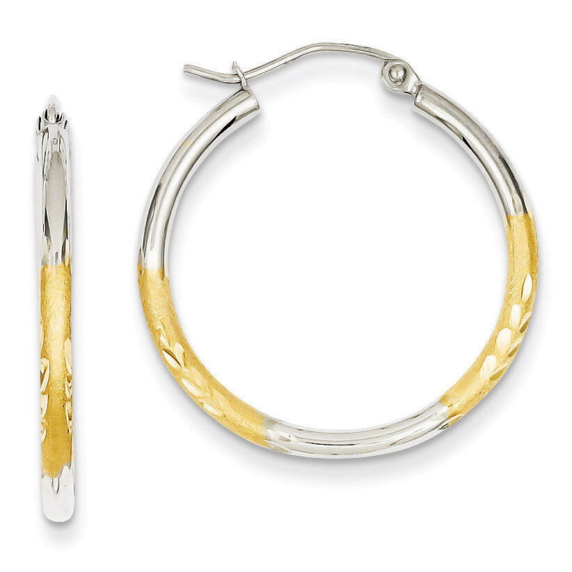 2mm Satin &amp; Diamond-cut Hoop Earrings 14K Gold &amp; Rhodium TF316, MPN: TF316, 883957291253