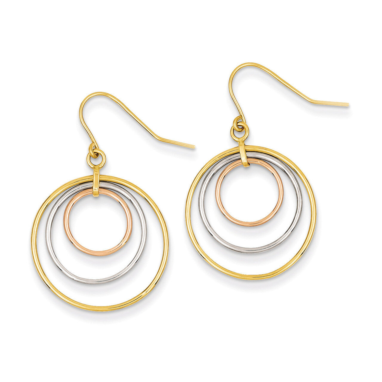 Circle Dangle Earrings 14k Tri-Color Gold TF419, MPN: TF419, 883957291321