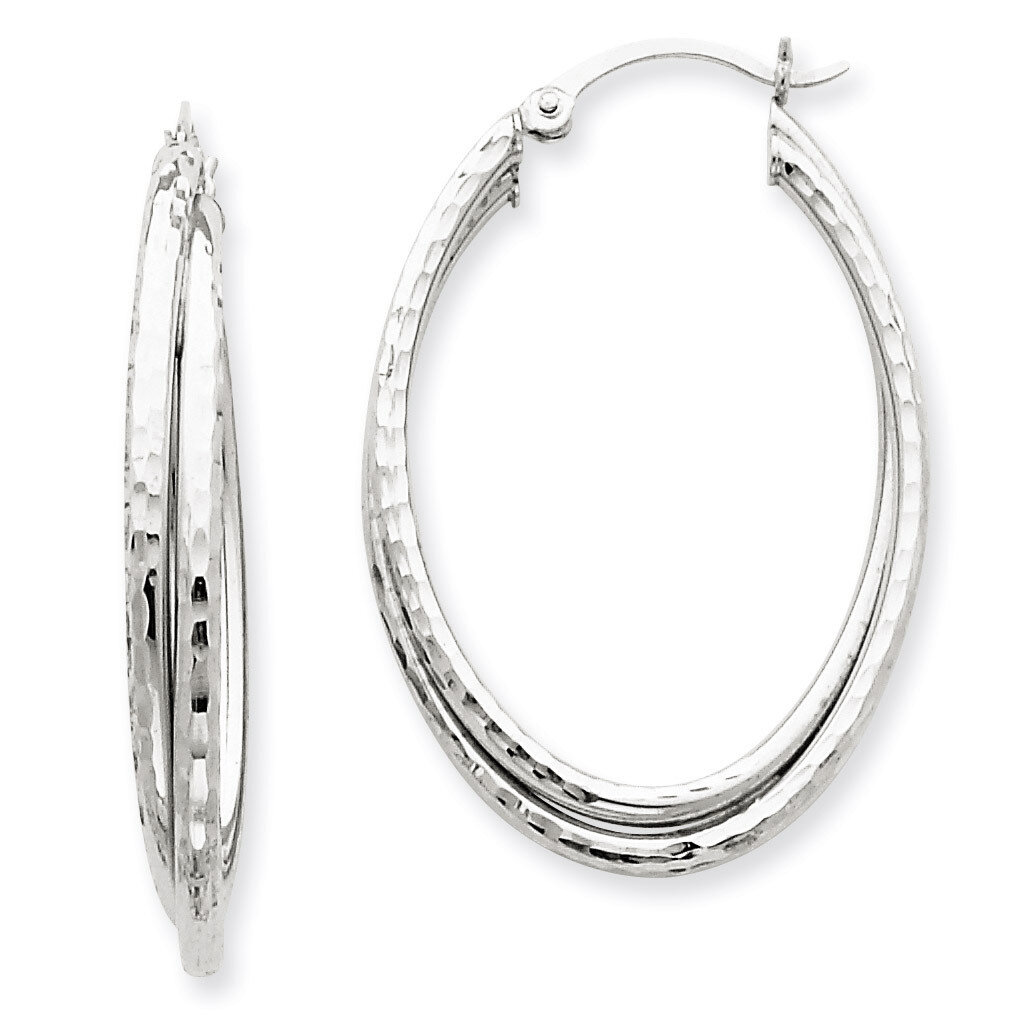 Diamond-cut Polished Oval Hoop Earring 14k White Gold TF474