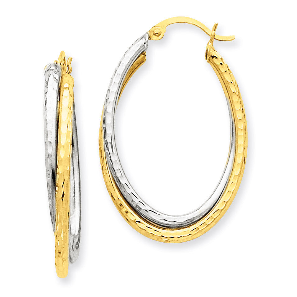 Diamond-cut Polished Oval Hoop Earring 14k Two-Tone Gold TF478