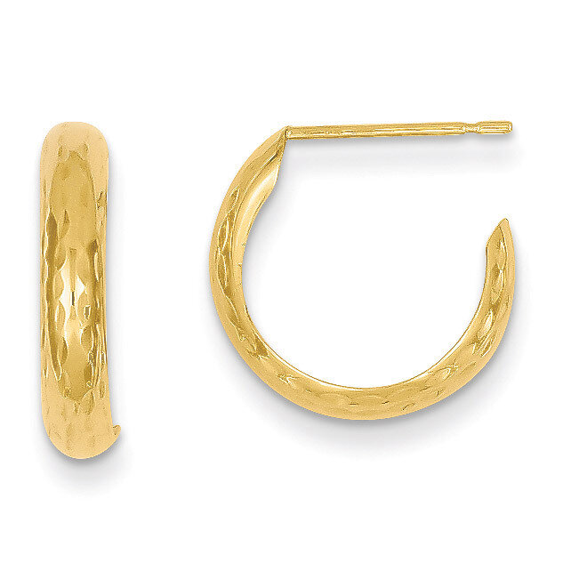 3.5mm J-Hoop Earrings 14k Gold Diamond-cut TL114