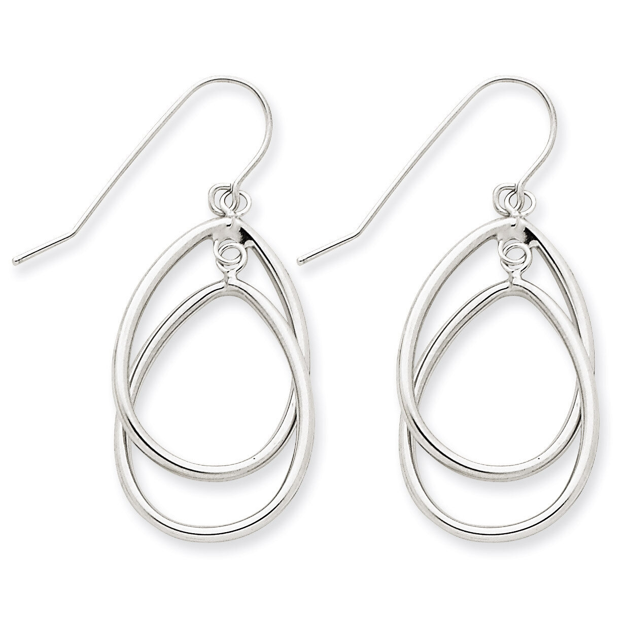 Double Circle Dangle Wire Earrings 14k White Gold TL125
