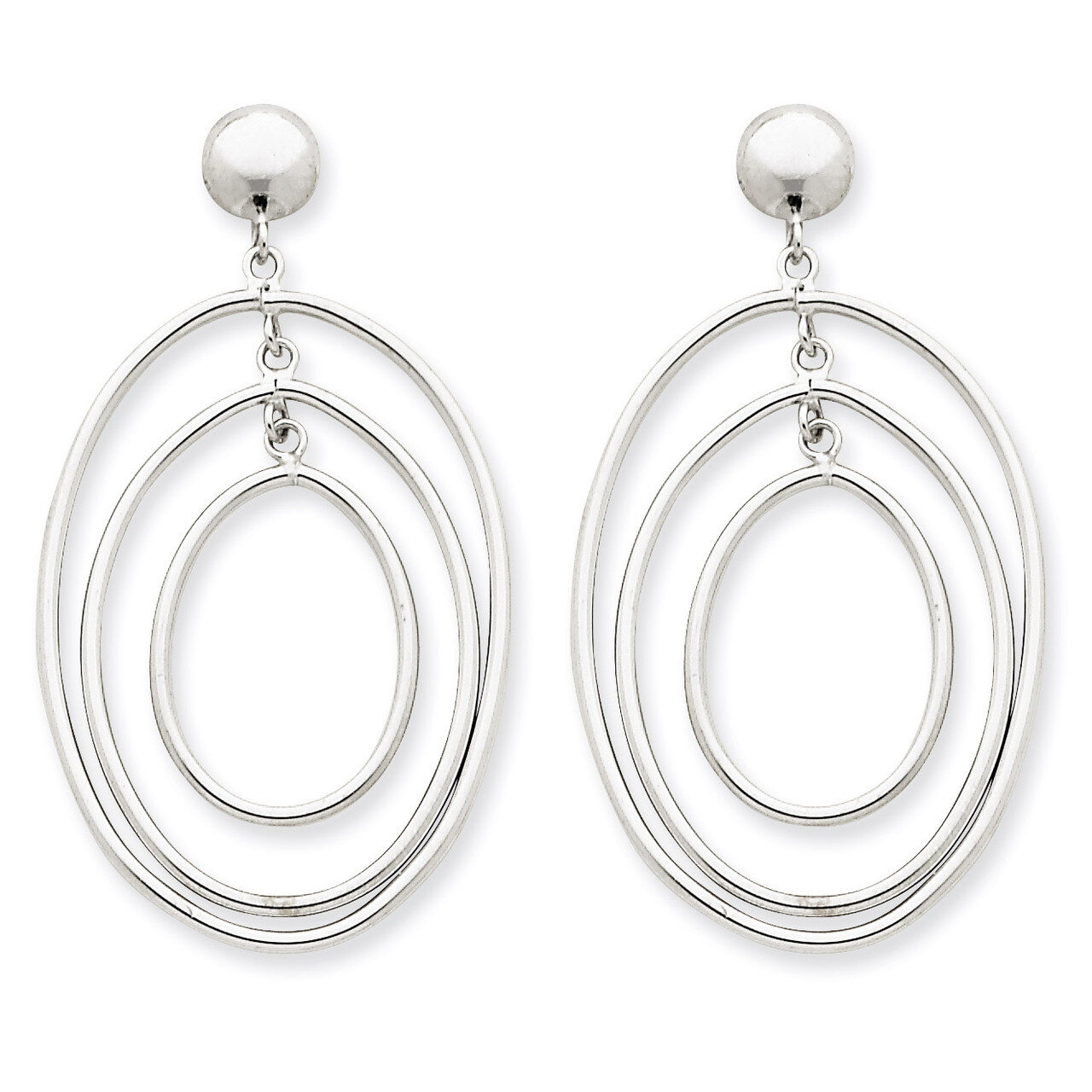 Oval Circle Dangle Post Earrings 14k White Gold TL133