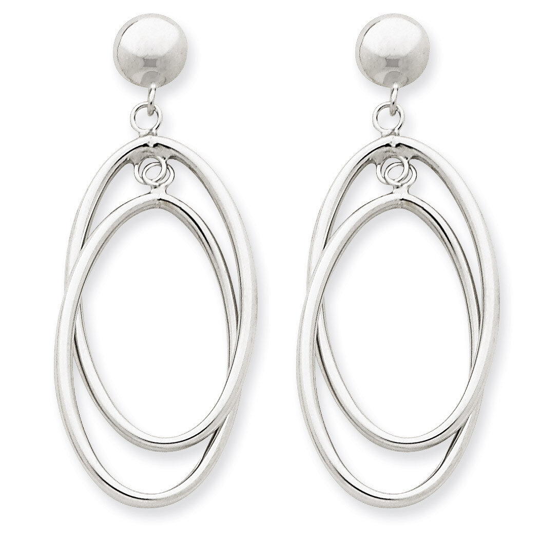 Double Oval Dangle Post Earrings 14k White Gold TL135
