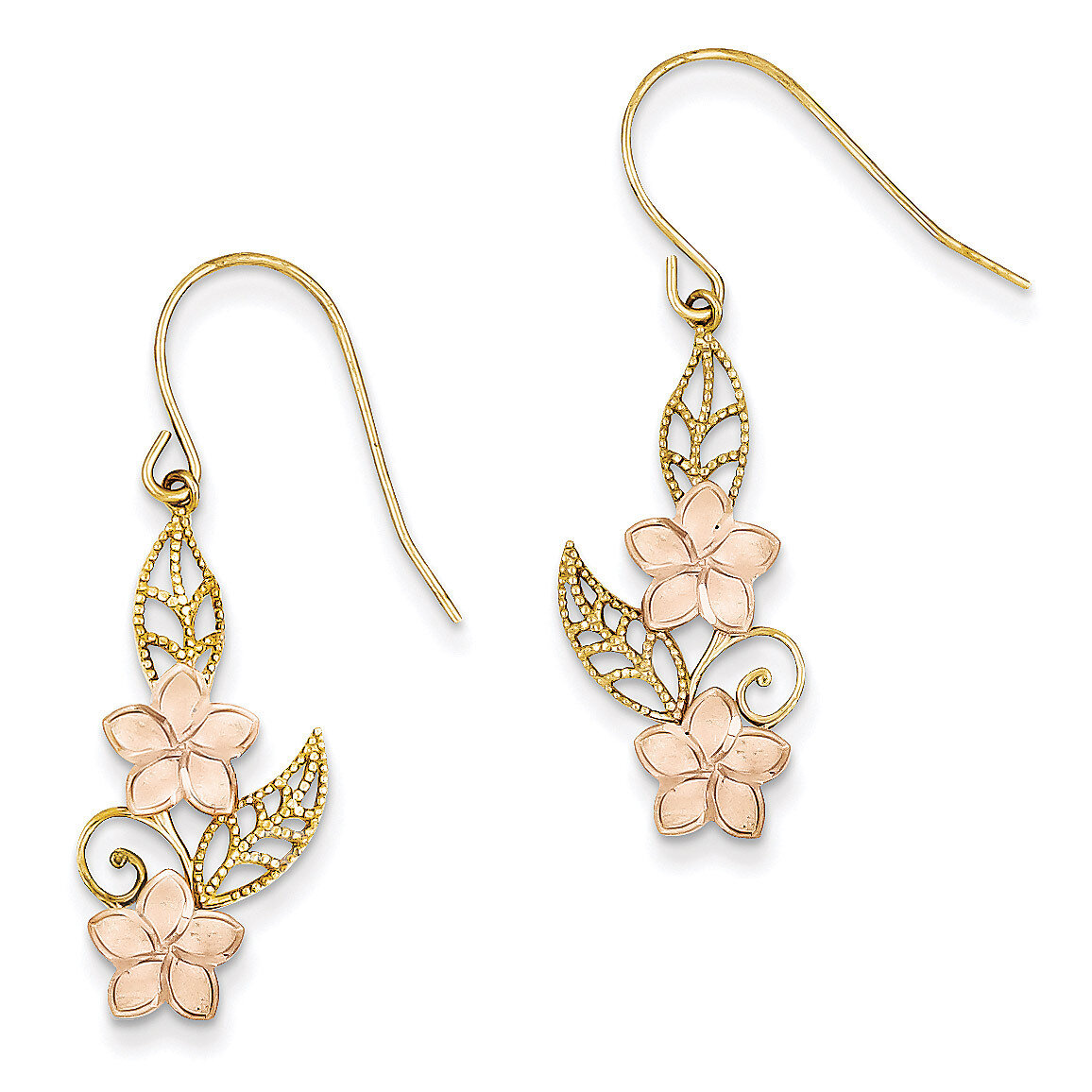 Fancy Plumeria Dangle Earrings 14k Two-Tone Gold TL456, MPN: TL456, 886774761619