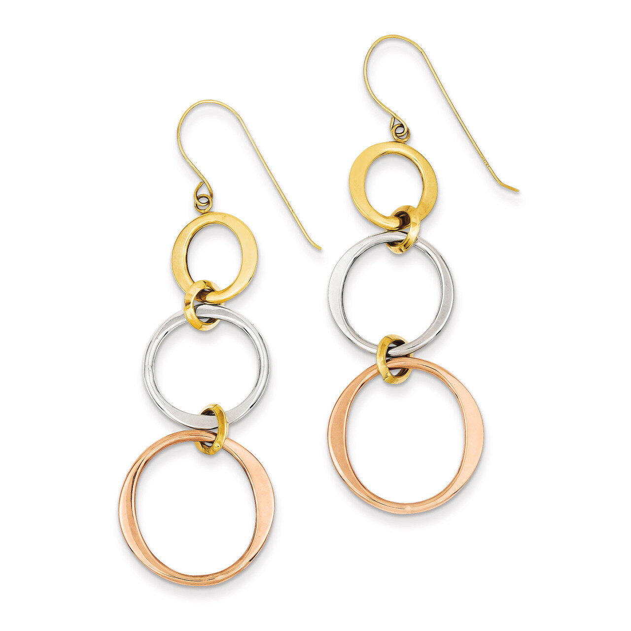 Triple Circle Dangle Earrings 14k Tri-Color Gold TL505