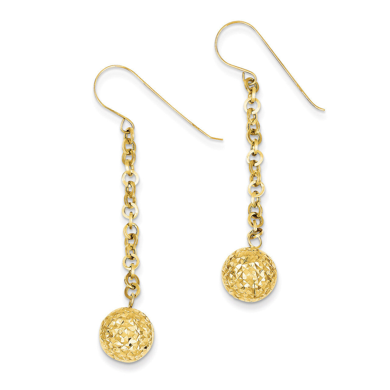Hollow Bead Dangle Earrings 14k Gold Diamond-cut TL515, MPN: TL515, 883957006468