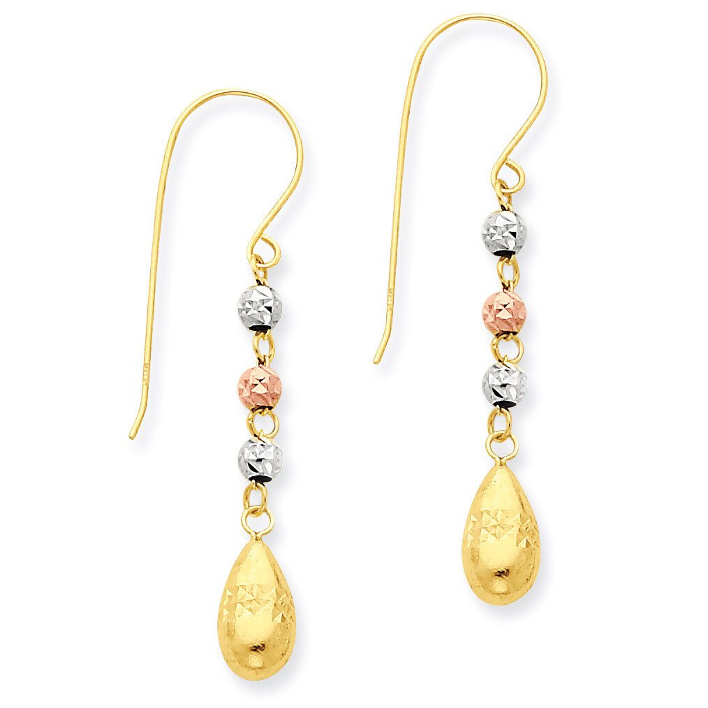 Puff Teardrop &amp; Bead Dangle Earrings 14k Tri-Color Gold TL537, MPN: TL537, 883957443959