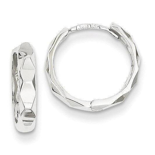 Diamond-cut Hoop Earrings 14k White Gold TL569