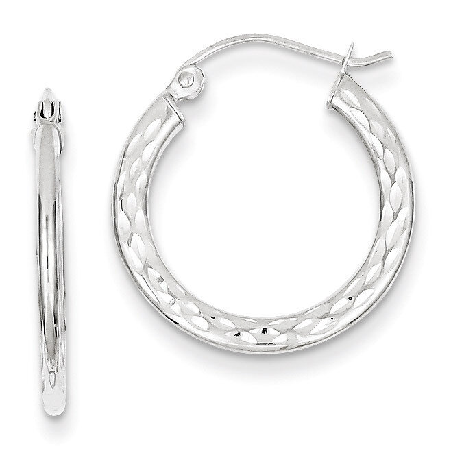 Diamond-cut 2.5x20mm Hollow Hoop Earrings 14k White Gold TL587, MPN: TL587, 883957468754