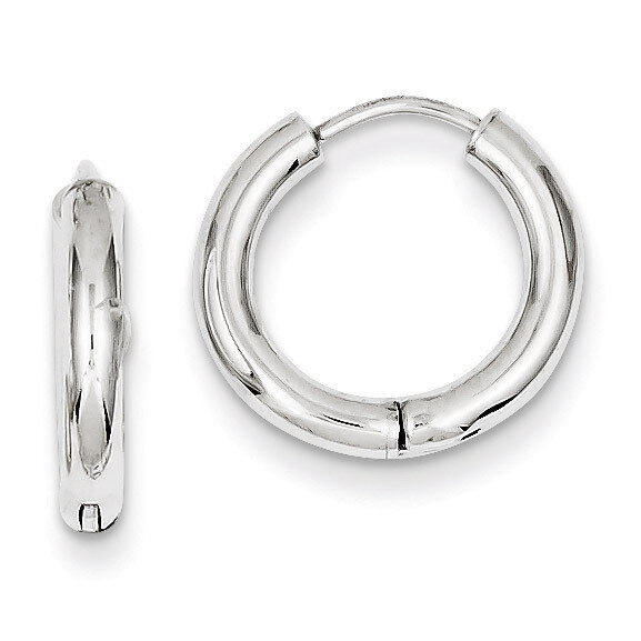 Polished Hollow Hinged Hoop Earrings 14k White Gold TL611