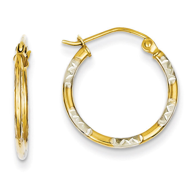 Diamond Cut Hoop Earrings 14K Gold &amp; Rhodium TL658, MPN: TL658, 883957027005