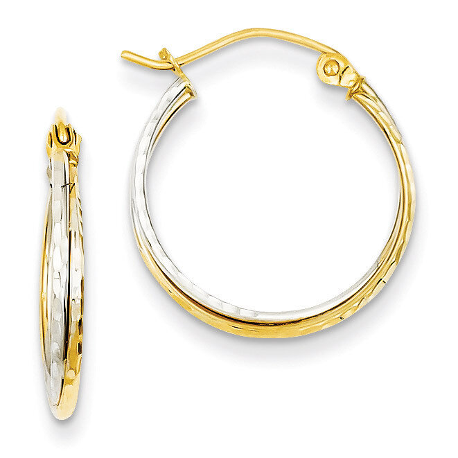 Yellow and Diamond Cut Twisted Hoop Earrings 14k White Gold TL678