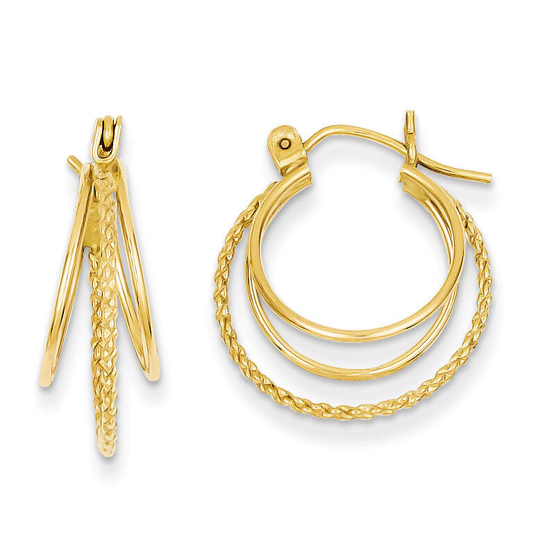 Circle Hoop Earrings 14k Gold Polished and Textured TL720, MPN: TL720, 883957468778