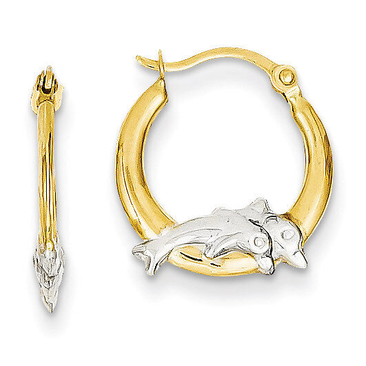 Dolphin Hoop Earrings 14K Gold & Rhodium TL729