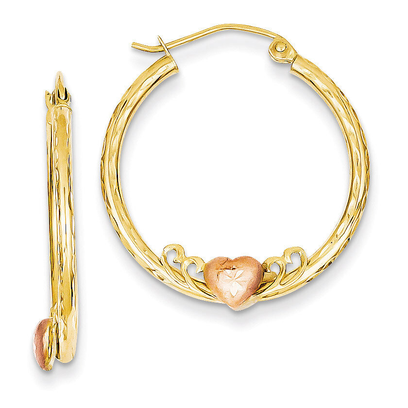 Rose Rhodium Heart Diamond-cut Hoop Earrings 14k Gold TL736
