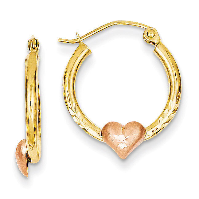 Heart Diamond-cut Hoop Earrings 14k Yellow & Rose Gold TL738