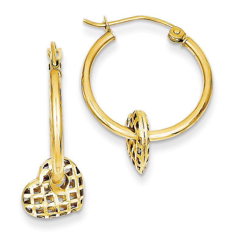 Moveable Heart Hoop Earrings 14k Gold TL749