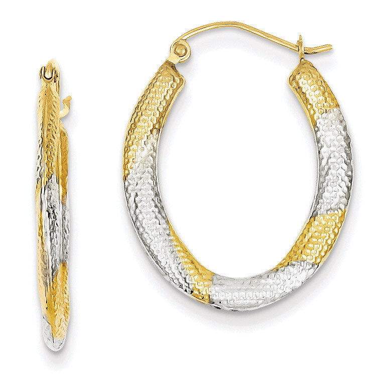 Textured Hollow Oval Hoop Earrings 14K Gold &amp; Rhodium TL764, MPN: TL764, 883957026664