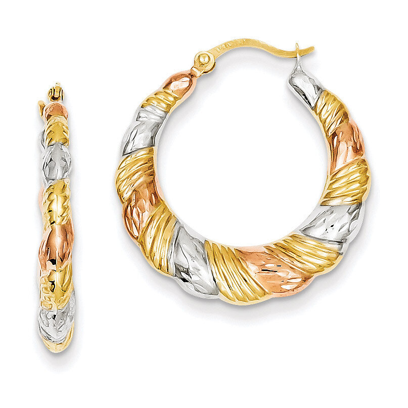Hollow Scalloped Hoop Earrings 14k Gold &amp; White and Rose Rhodium TL771, MPN: TL771, 886774562810