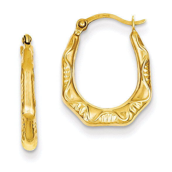 Hollow Oval Hoop Earrings 14k Gold TL774