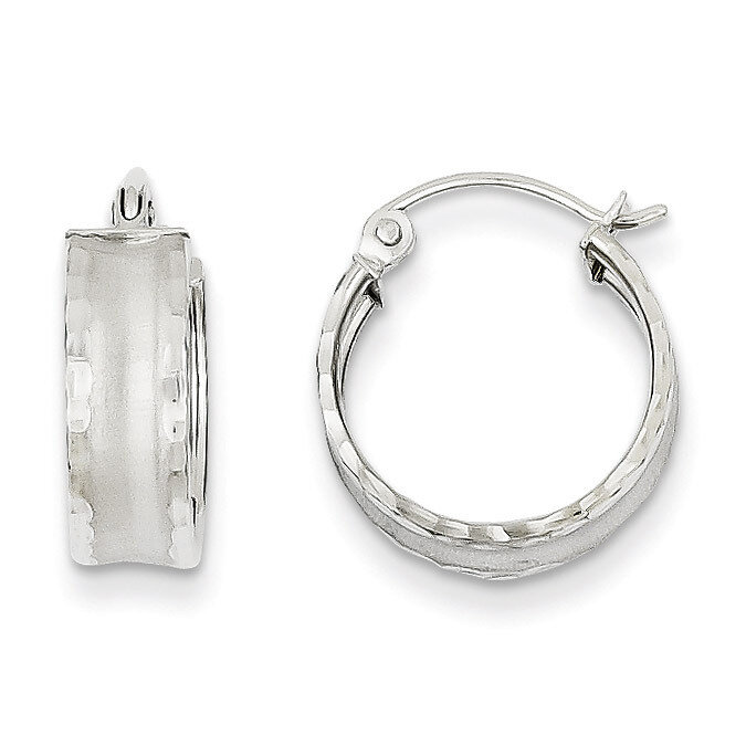 Diamond Cut Satin Hoop Earrings 14k White Gold TL789, MPN: TL789, 883957026718