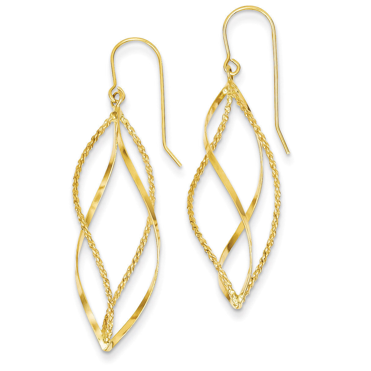 Twisted Dangle Earrings 14k Gold Polished and Textured TL834